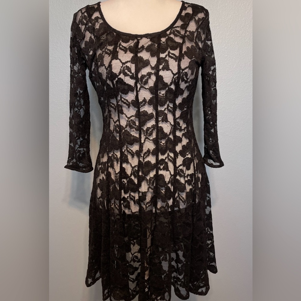Vtg Leslie Fay Black Lace Sheer Dress Romantic Cocktail Party Whimsigoth Size 6